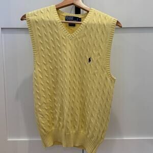 Ralph Lauren Polo Cable Knit Sweater Vest in Butter Yellow — Men’s Medium